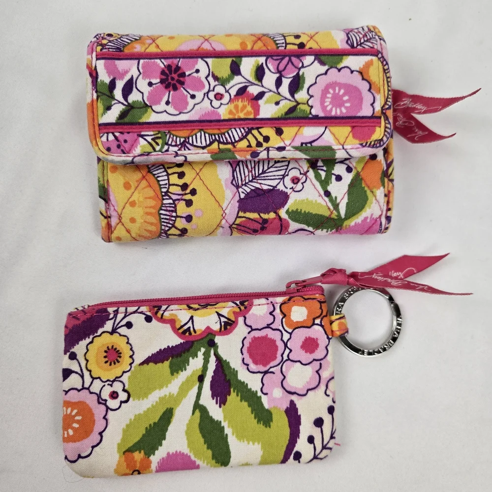 Vera Bradley Euro Wallet Clementine Tri Fold ADDED VB Coin Wallet Inside Pattern - Picture 2 of 11